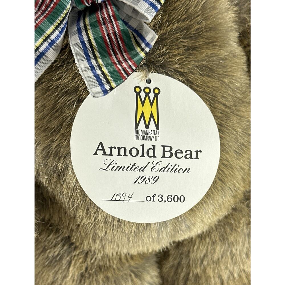 Vintage 1989 Manhattan Toy Co Arnold Bear Limited Edition #1594/3600 13” Plush - Picture 9 of 10